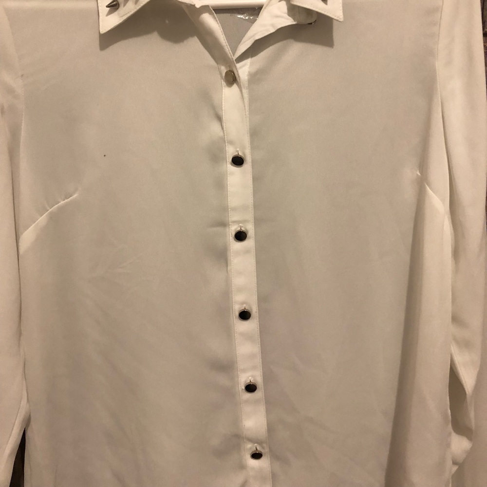 White button down long sleeve studded shirt